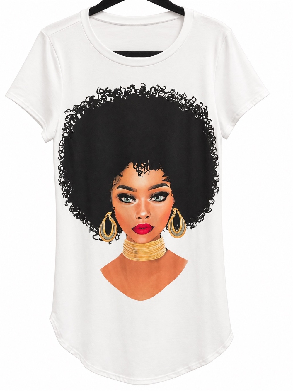 White Graphic Afro Portrait Cut-Out Back T-shirt Dress